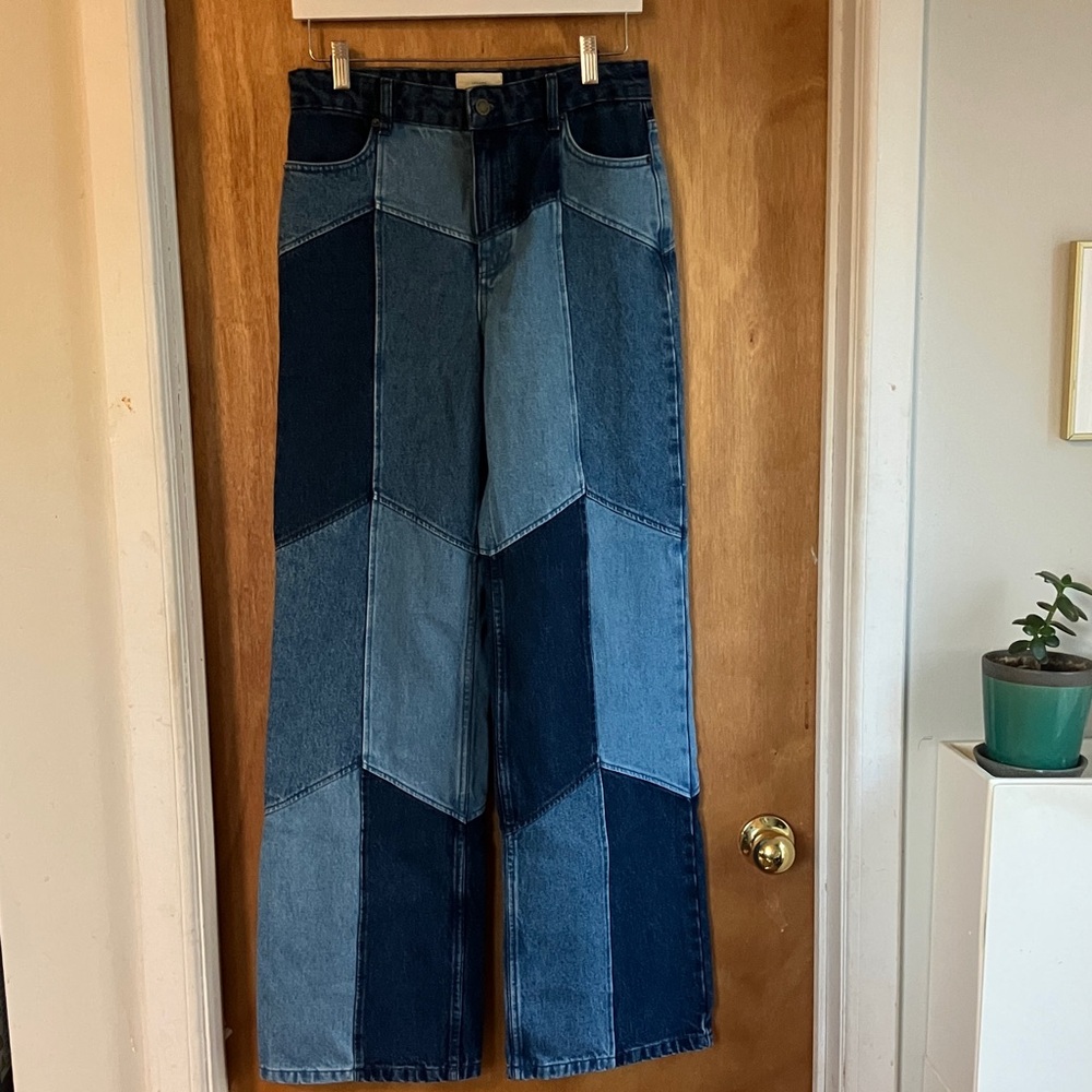 Sezane Patchwork Flare & Wide Leg Jeans